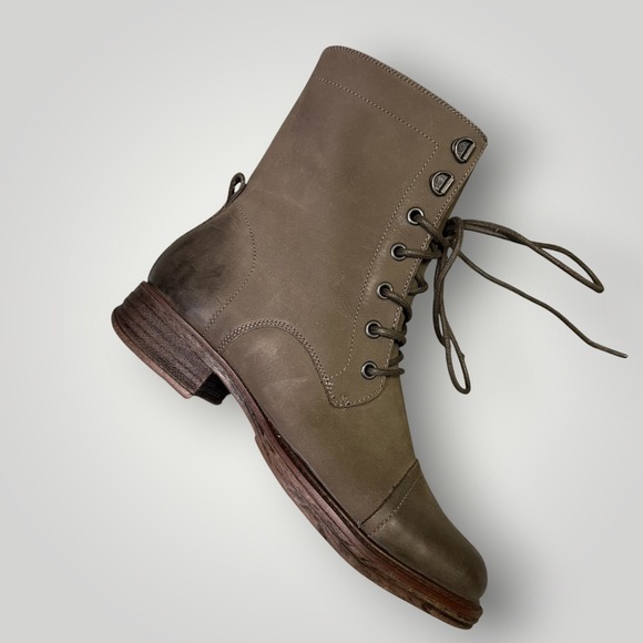 Blondo Shoes - Blondo B5484 PYO Waterproof Leather Combat‎ Boots Olive Brown Cap Toe Womens 6